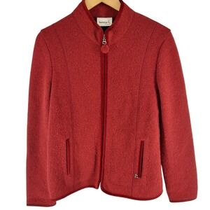 Isabella G. by Geiger Austria Red Boiled Wool Zip Jacket Velvet Trim Size 38 / 8